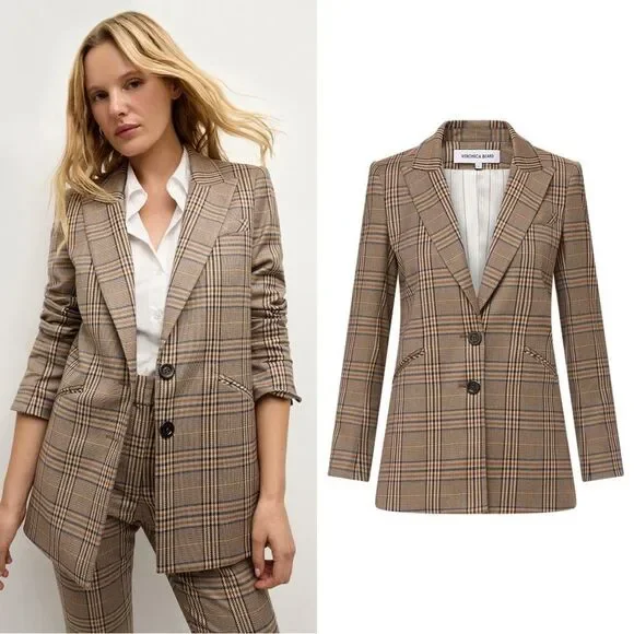 Veronica Beard Maci Plaid Dickey Blazer Tan Jacket Size 8 - Picture 1 of 14